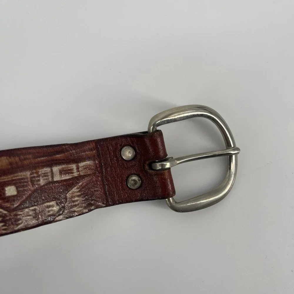 Vintage 1960s Boys Leather Belt Size 22 Hand-Carved Western Design